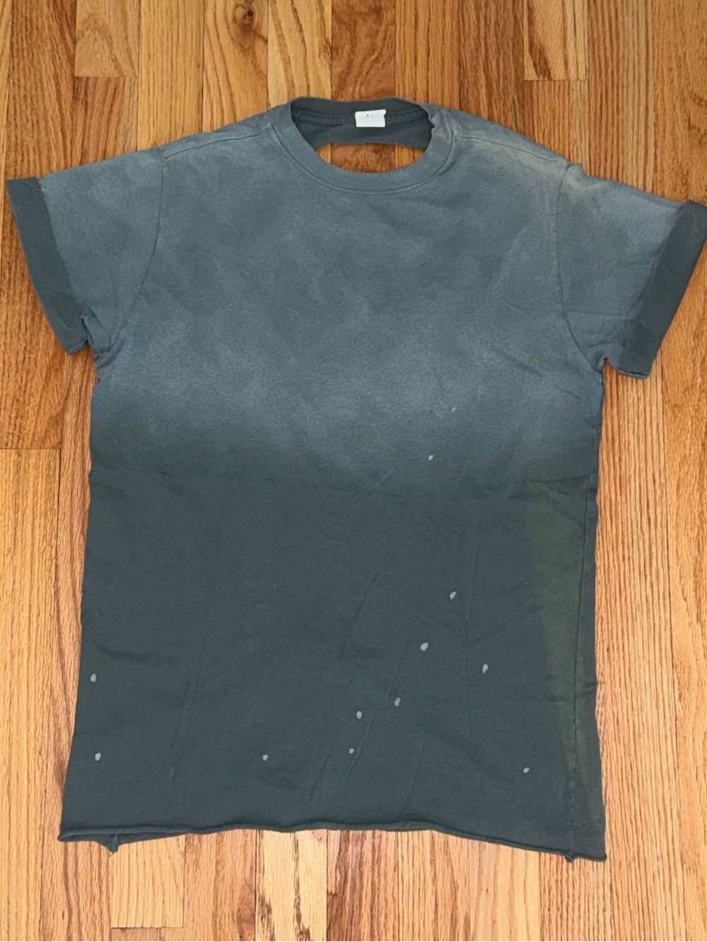 Distressed grey Affliction baby tee with lace up back. Size S